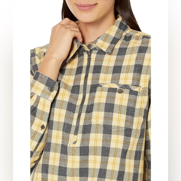 NWOT Toad&Co Bodie 1/4 Zip Long Sleeve Dress Barley Yellow Black Plaid XS - Picture 1 of 6